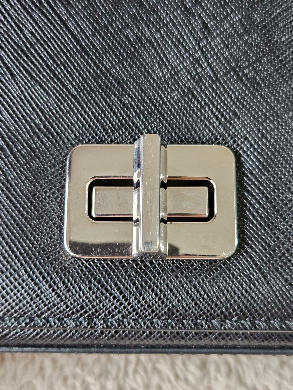 Prada 1BH014 Black Saffiano Leather Chain Shoulder Bag