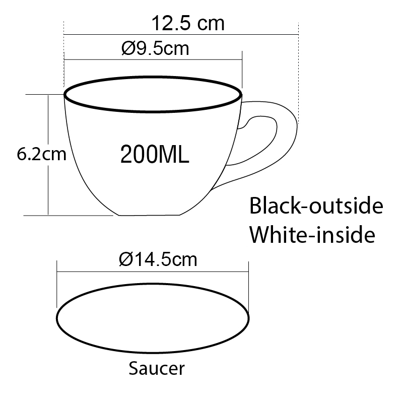 Capuccino cup 200 ML. Size L (Black-inside white) with Saucer 1618-070