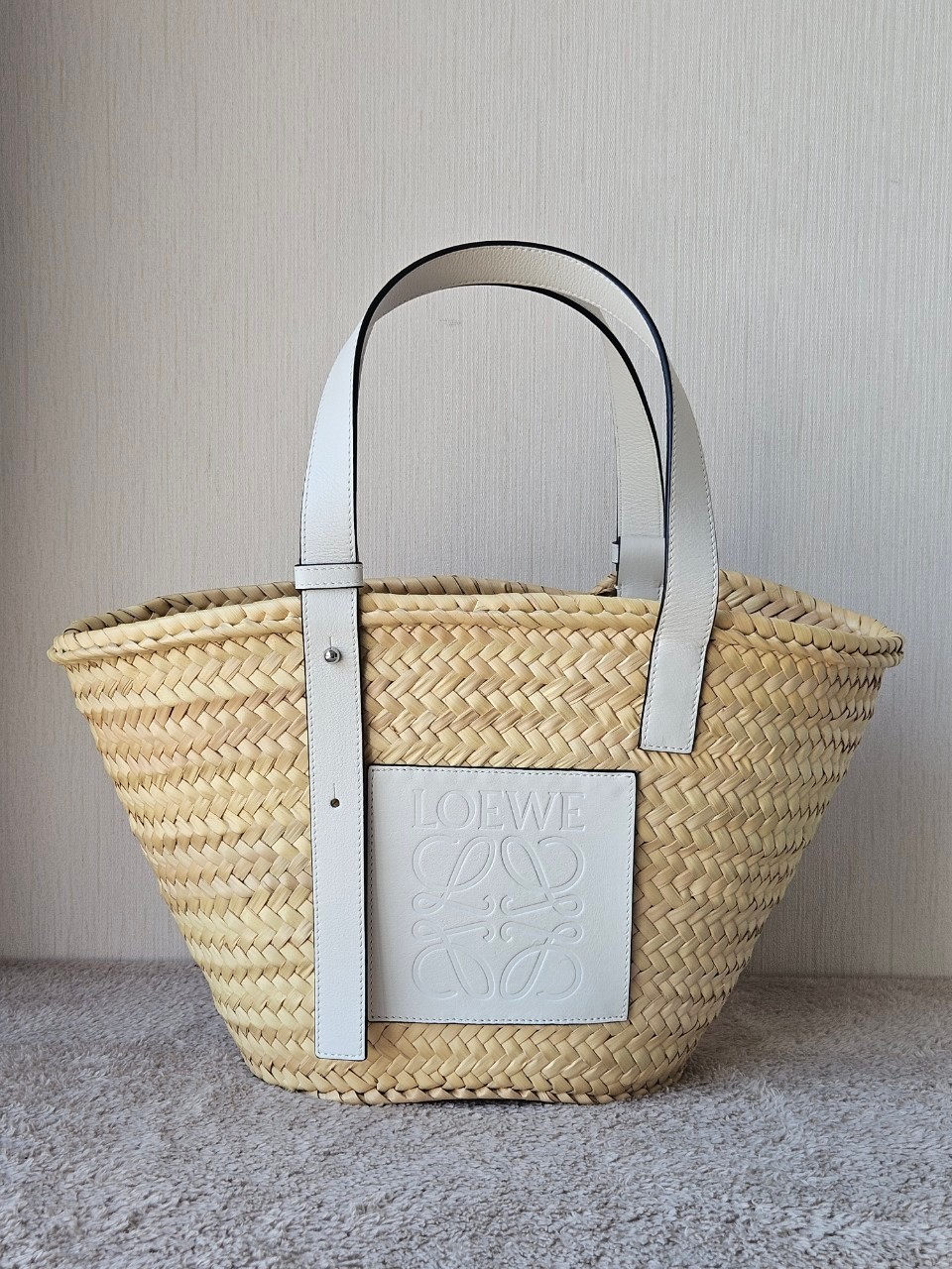 Loewe Basket Bag In Palm Leaf and Calfskin