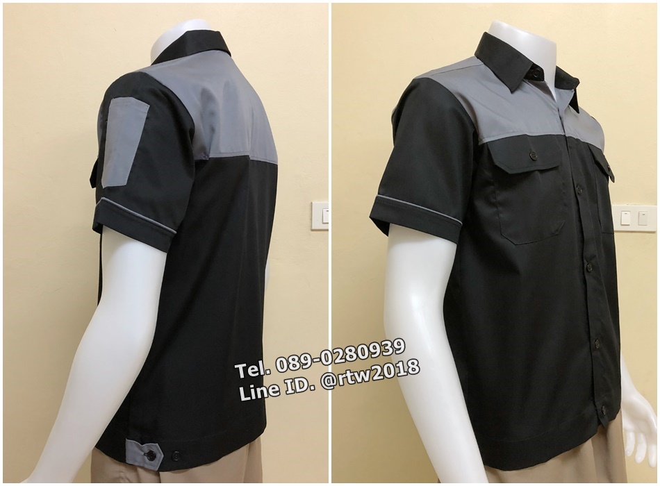 เสื้อช็อปแขนสั้นแบบดำอกเทา (รหัส A58)