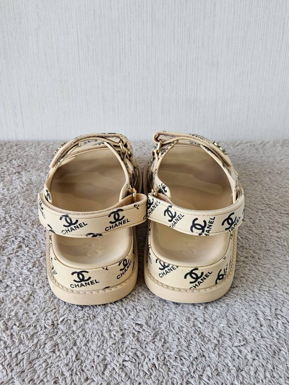 Chanel CC Dad Sandals In Rubber with God Hardware Beige