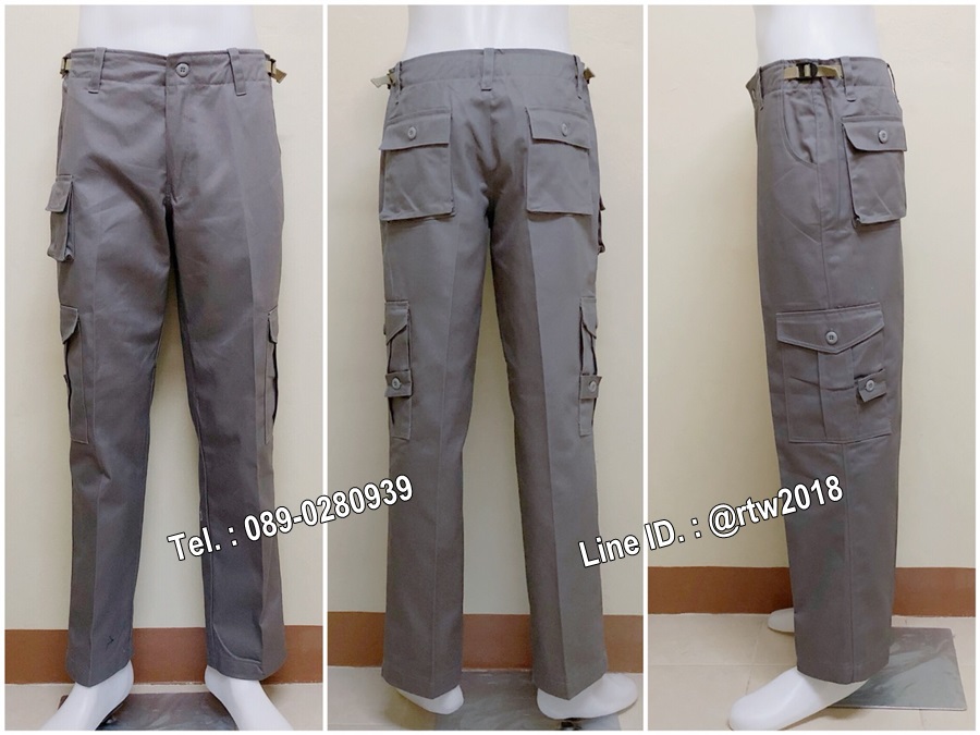 กางเกงช่างผ้าเวสปอยท์ทรงทหาร 7 กระเป๋า สีเทา (รหัส B3)
