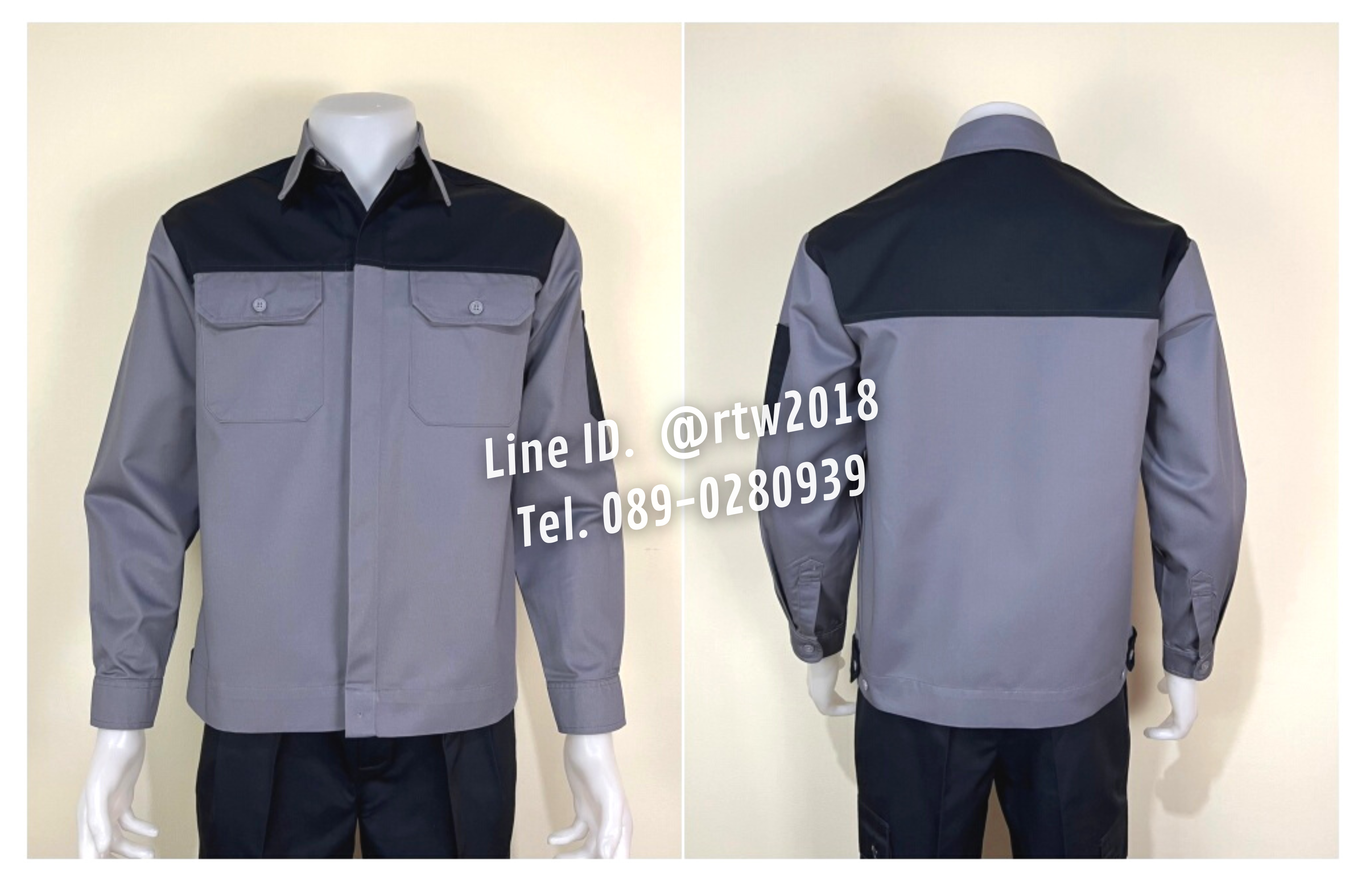 รหัส AB2.3 : เสื้อช่างแขนยาวผ้าคอมทวิวเทาอกกรมท่า (ซ่อนสาบ)