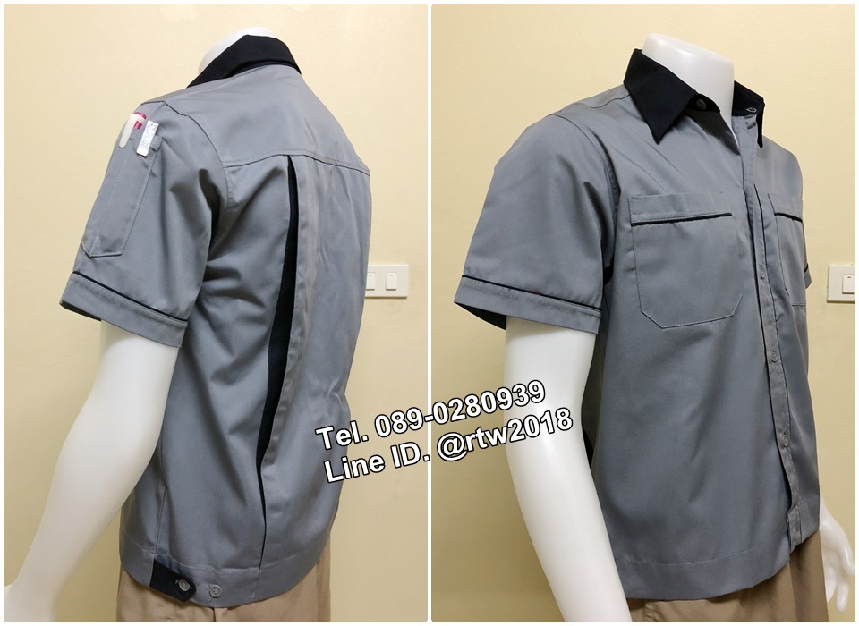 รหัส A34 : เสื้อช็อปแขนสั้นแบบเทากุ้นกรม