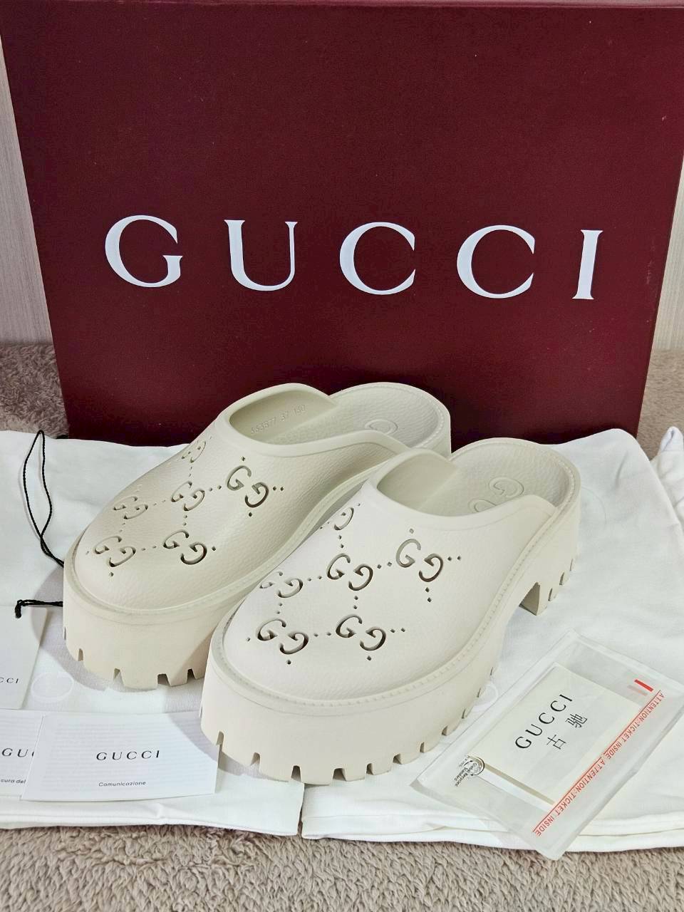 Gucci Platform Perforated G Sandal White