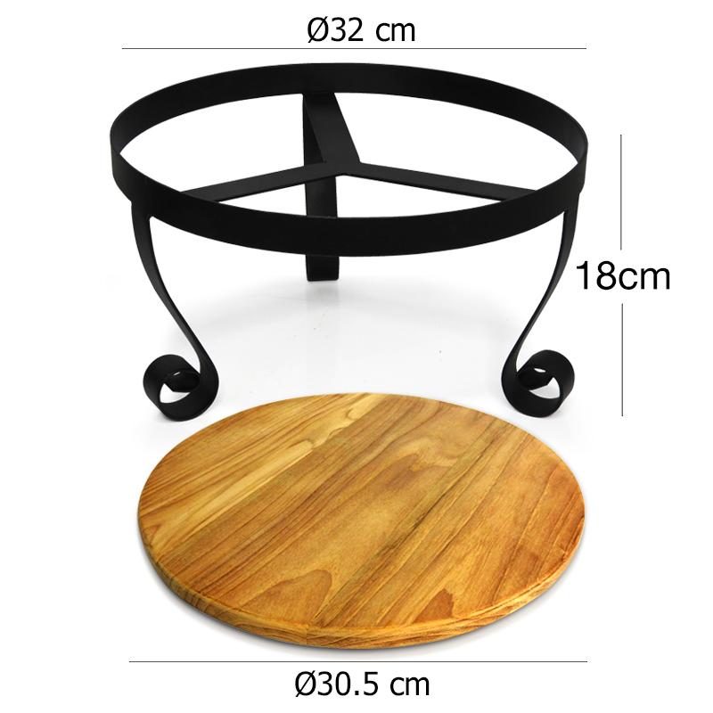 Set round cake stand height 18 cm-including teak plate and cover