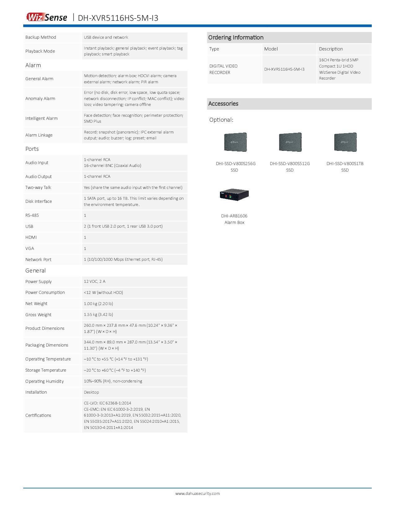 เครื่องบันทึกกล้องวงจรปิด 16 ช่อง Dahua XVR5116HS-5M-I3