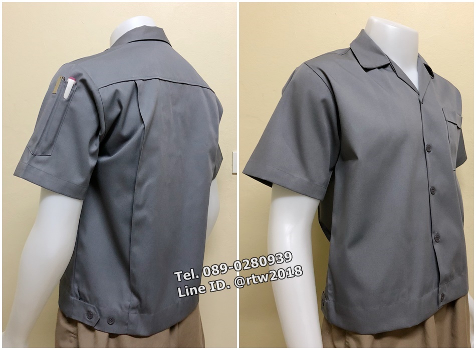 รหัส A11 : เสื้อช็อปแขนสั้นแบบสามกระเป๋าสีเทาล้วน