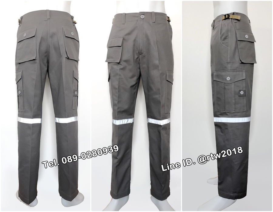 กางเกงช่างผ้าเวสปอยท์สีเทาติดสะท้อนแสง (รหัส B1ุ6)