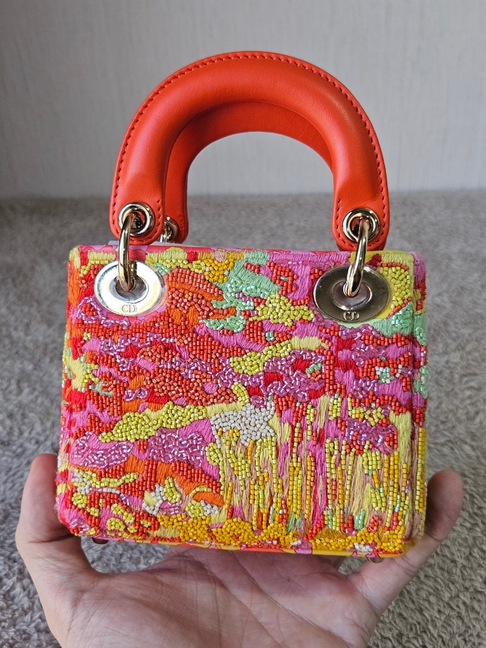 Lady Dior Micro Multicolor - Orange Gold Hardware