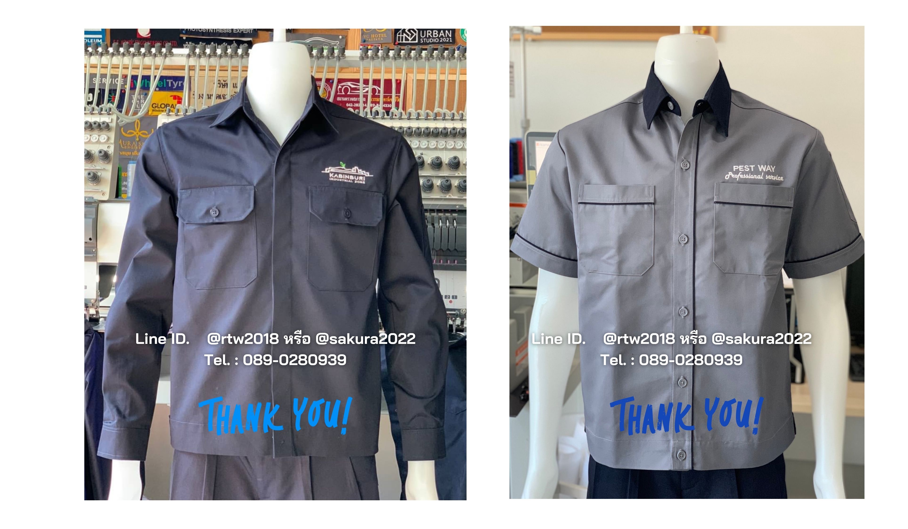 รหัส A5.5 : เสื้อช่างแขนสั้นผ้าคอมทวิวสีเทากุ้นกรมท่า