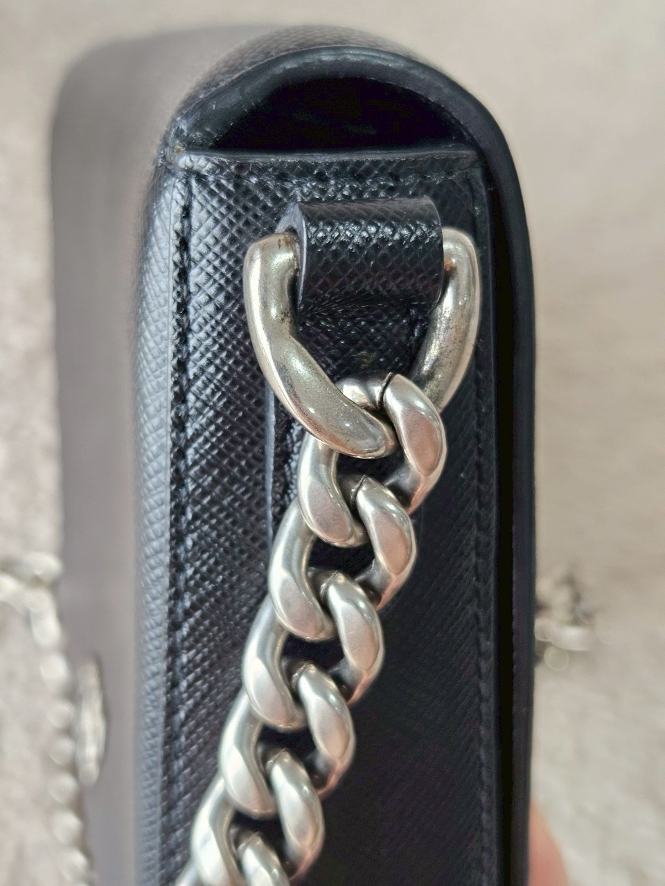 Prada 1BH014 Black Saffiano Leather Chain Shoulder Bag