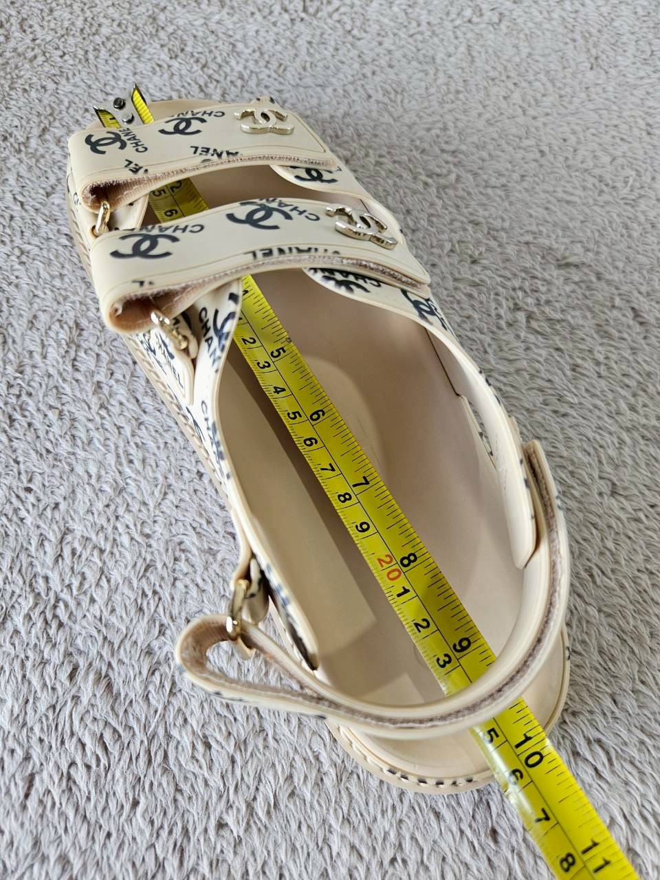 Chanel CC Dad Sandals In Rubber with God Hardware Beige