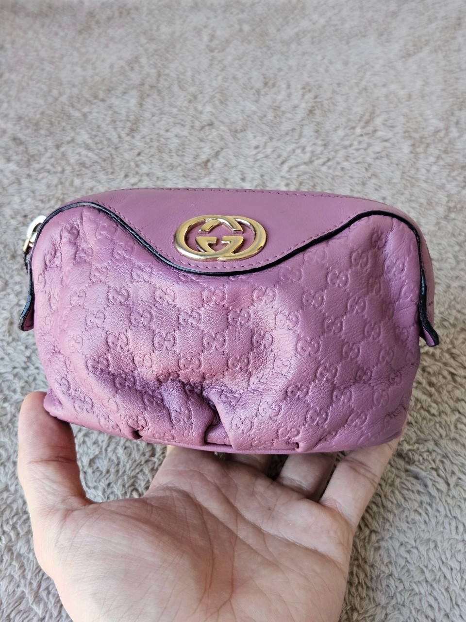 Gucci Small Pouch Cosmetic Pink Leather Interlocking G