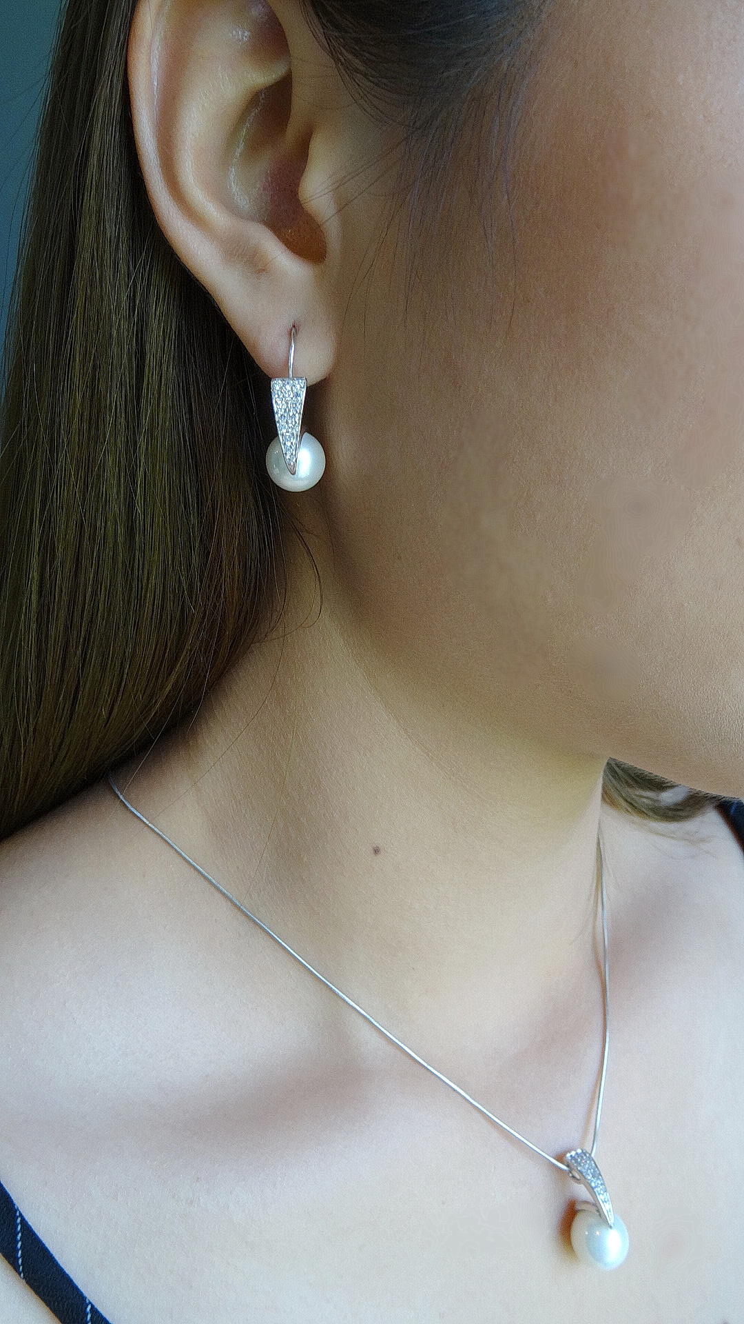 เซ็ทสร้อยคอเงินแท้พร้อมจี้มุกน้ำจืดแท้เม็ดใหญ่ขนาด 12 mm.ตัวเรือนเงินแท้ ชุบทองคำขาว ชิ้นงานประณีต