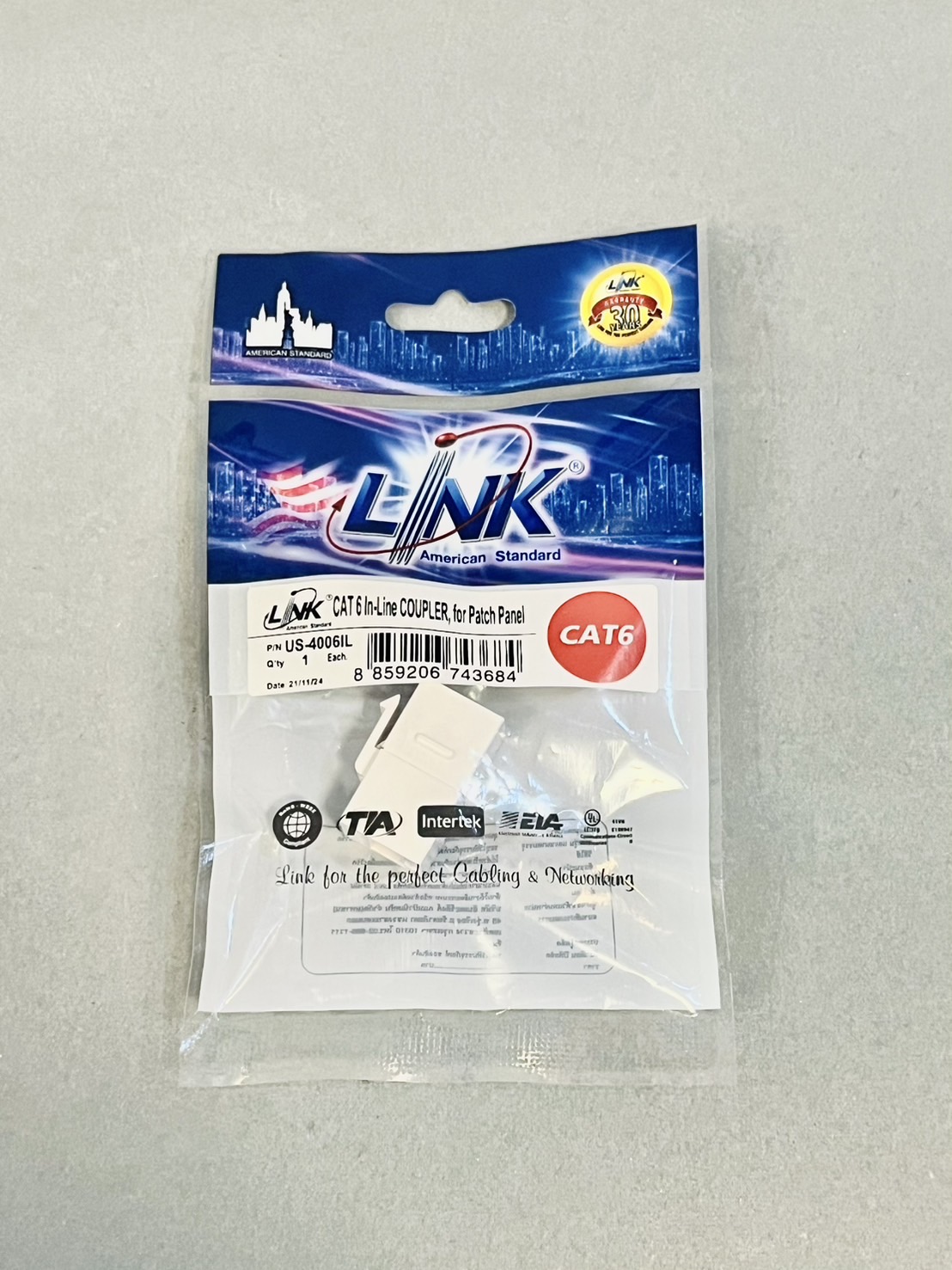 ตัวต่อสายแลนกลางทาง US-4006 CAT6 Link