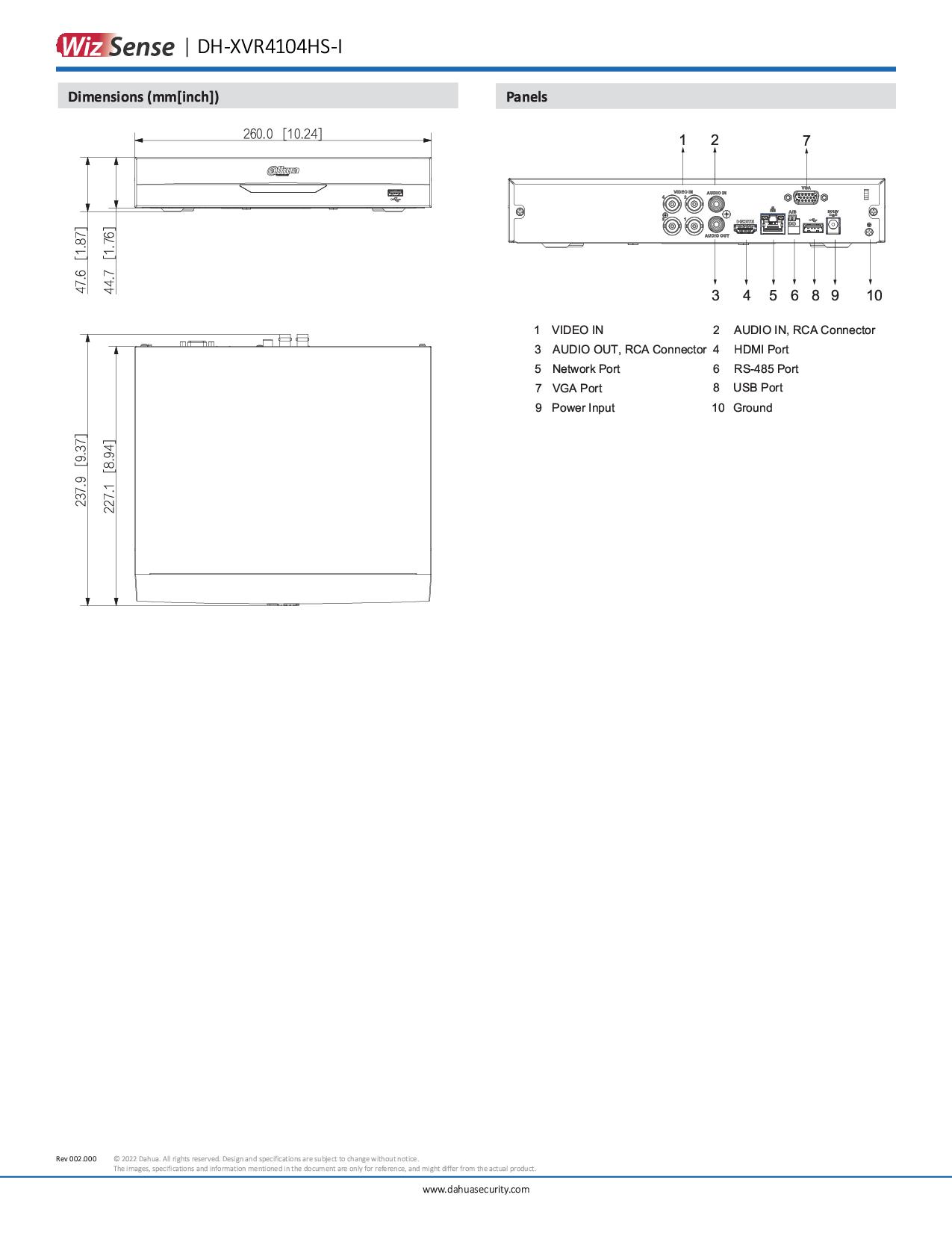 Dahua XVR4104HS-I เครื่องบันทึกกล้องวงจรปิด 4 ช่อง