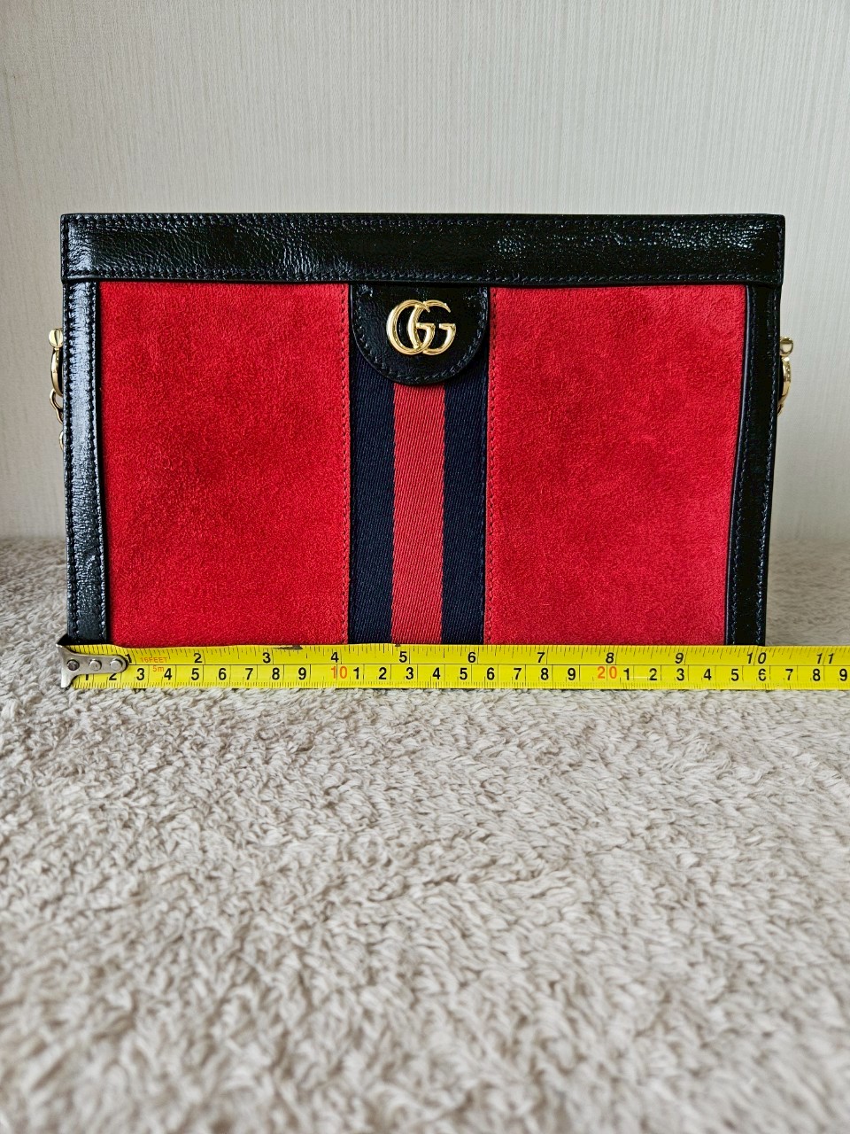 Gucci 503877 Ophidia Red Suede Chain Shoulder Bag