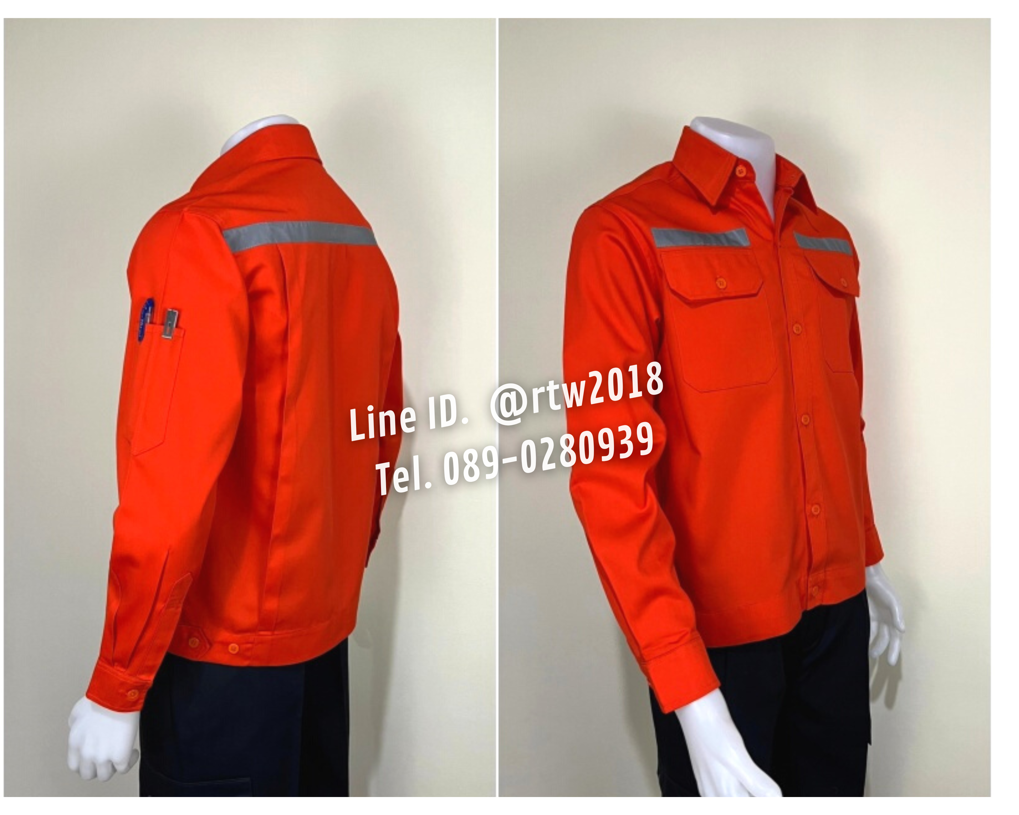 รหัส AB1.5 : เสื้อช่างแขนยาวผ้าคอมทวิวสีส้มล้วน (ติดสะท้อนแสง)