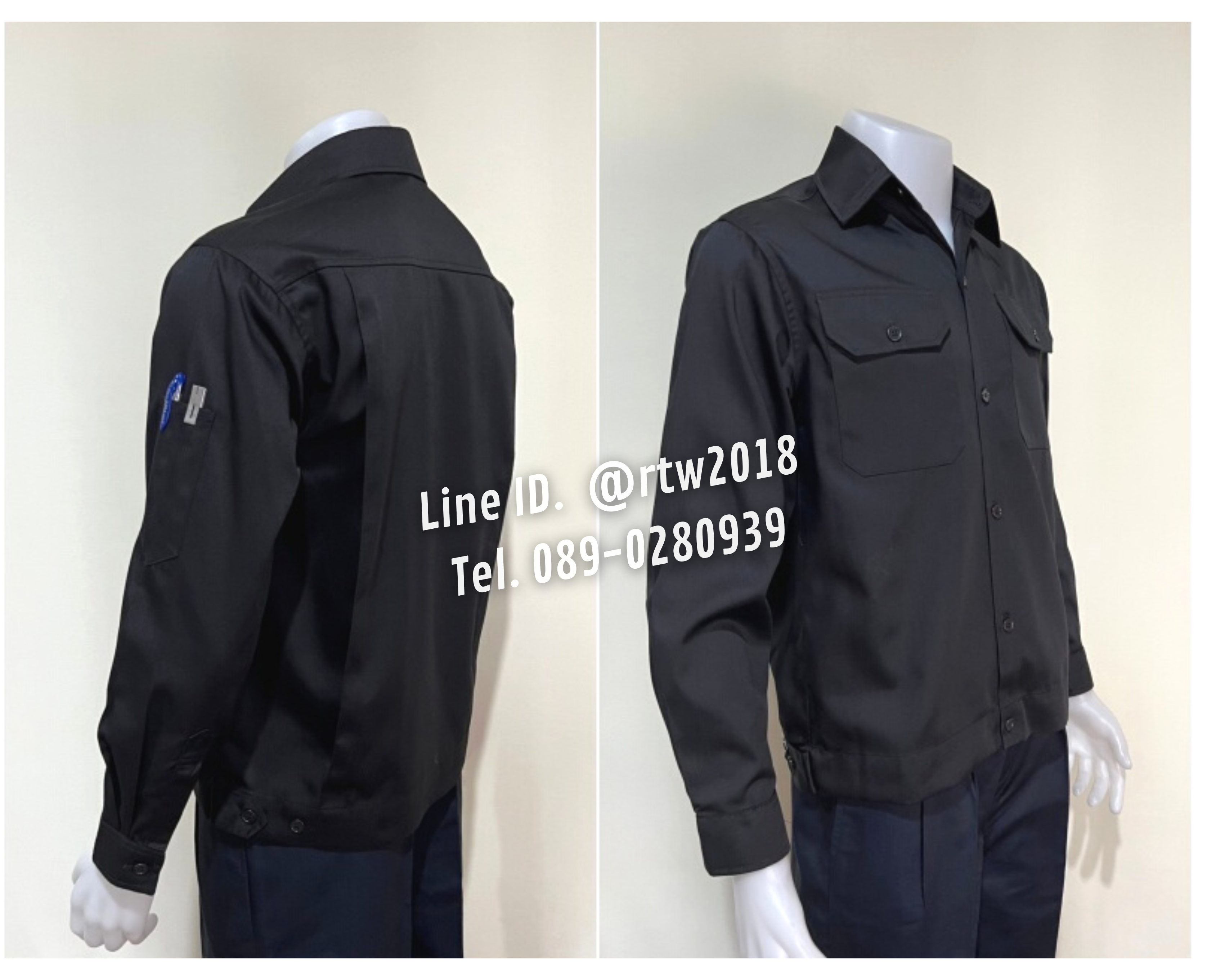 รหัส AB1.9 : เสื้อช่างแขนยาวผ้าคอมทวิวสีดำล้วน