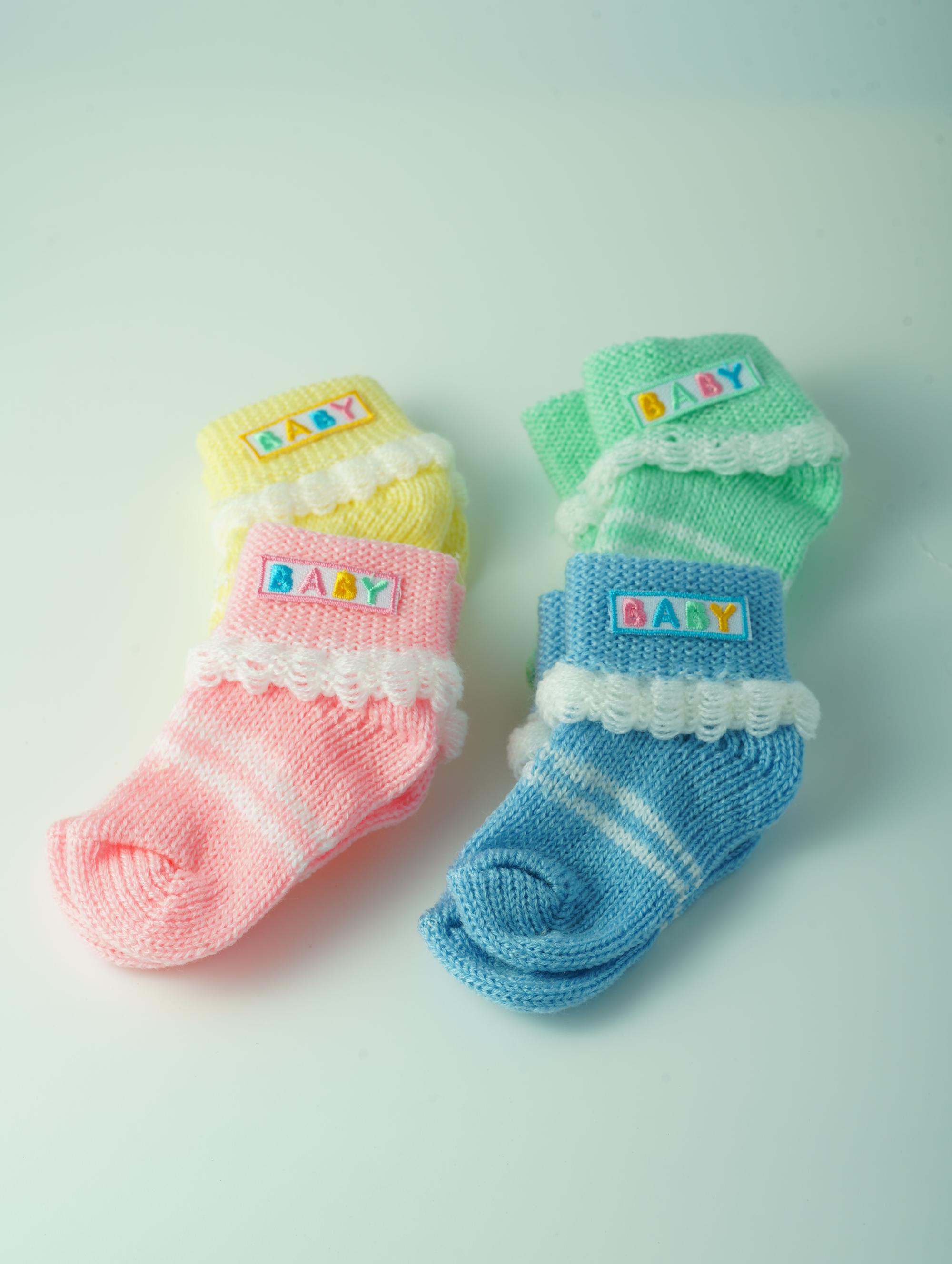 ขายส่ง ถุงเท้าเด็กอ่อน ถุงเท้าทารก ถุงเท้าเด็กแรกเกิด รุ่นถุงเท้าพื้นสี-ปักBABY (ราคาต่อโหล) nongnini1988