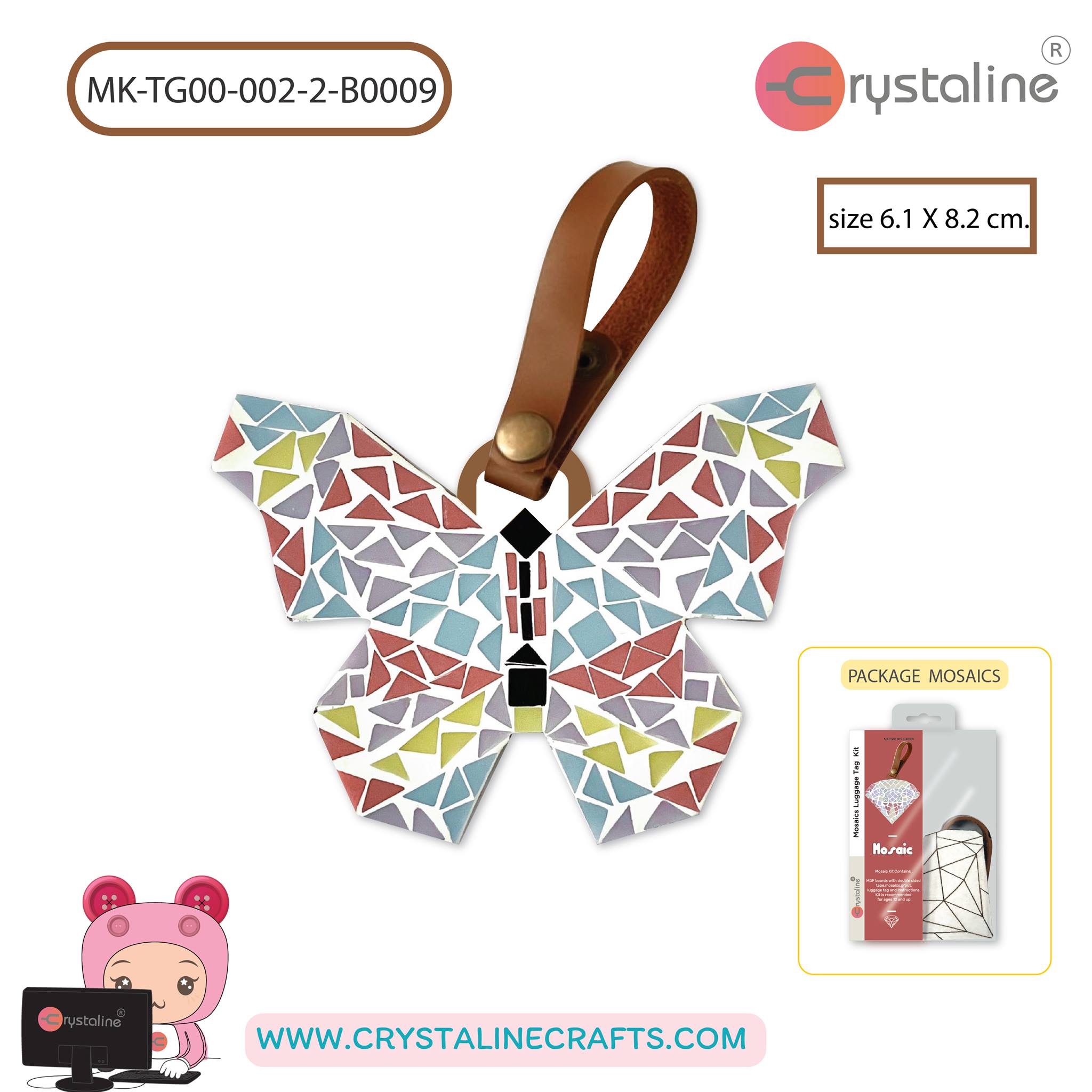 Mosaic luggage tag - Butterfly (size 6.1x8.2 cm,1pc/pack)