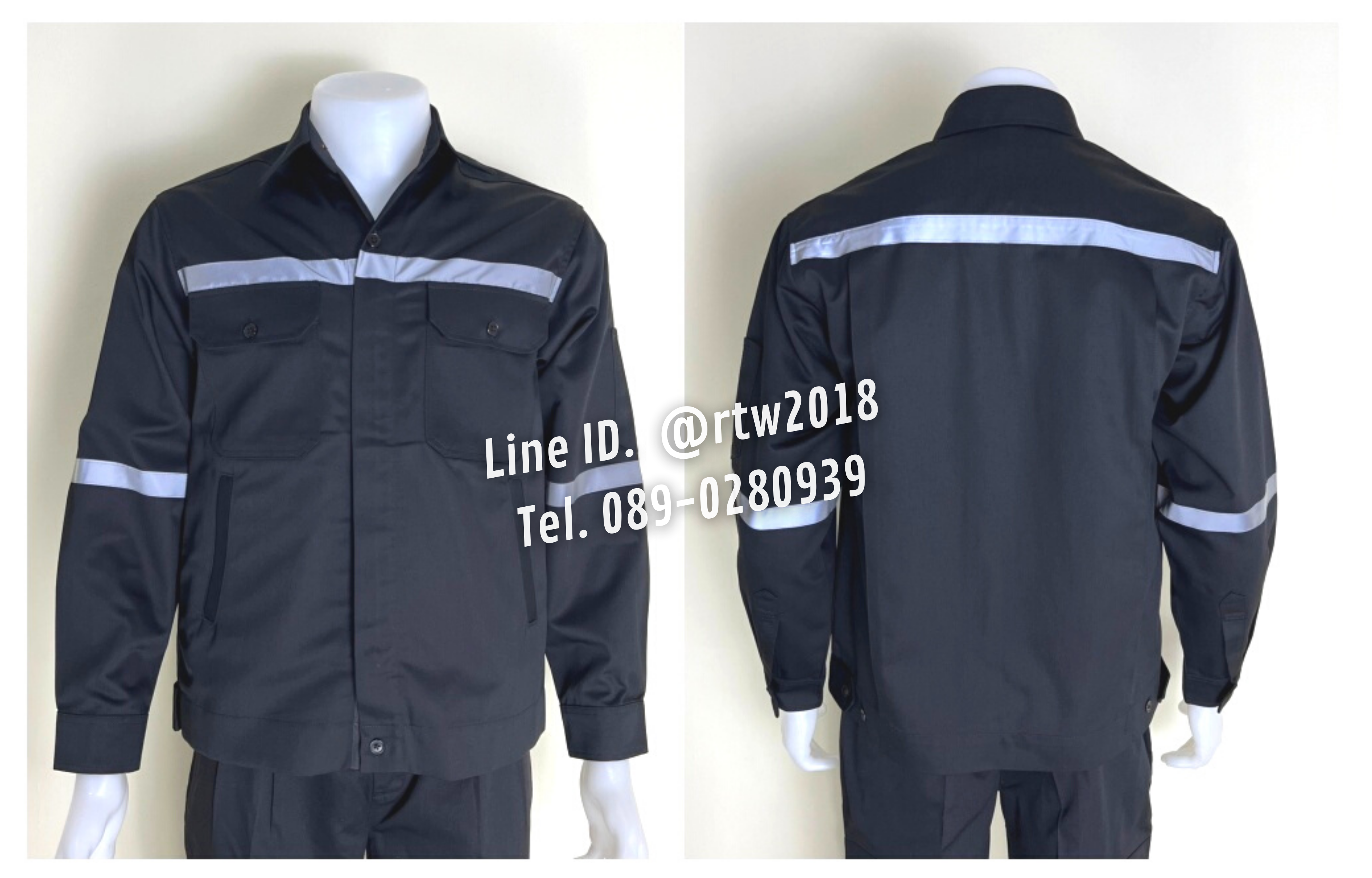 รหัส AB7.3 : เสื้อช่างแจ็คเก็ตแขนยาวผ้าคอมทวิวสีดำ 4 กระเป๋า (ติดสะท้อนแสง)
