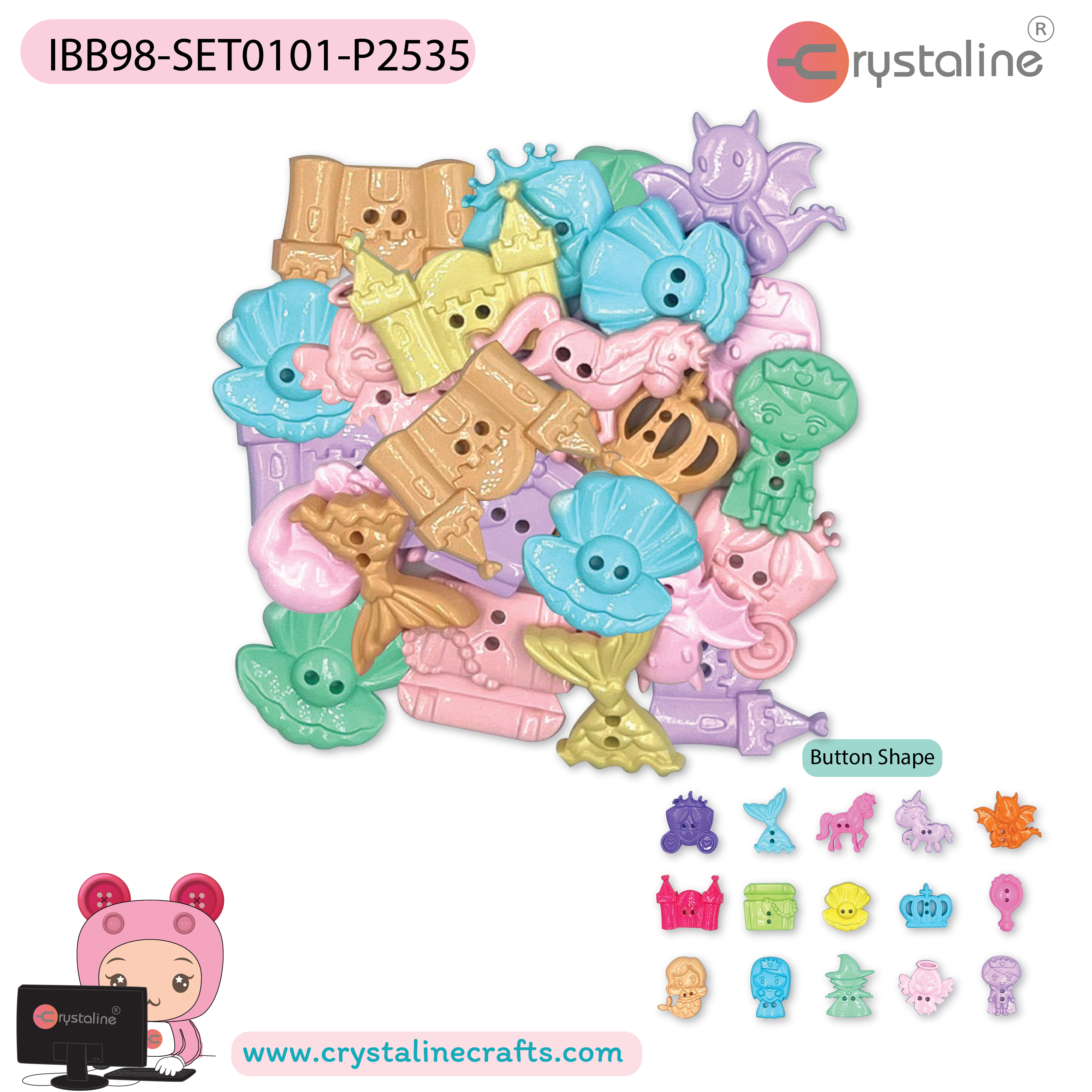 Fairy tale button - Happy col. (75g/pack)