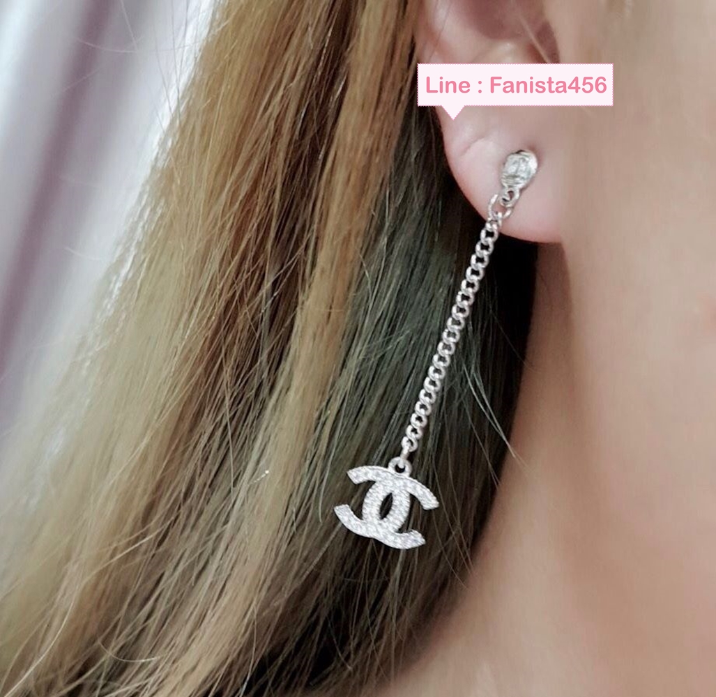 ต่างหูชาแนล ต่างหูชาแนลโซ่ยาว Chanel long Diamond Earring ต่างหูชาแนล ปั๊มLogo