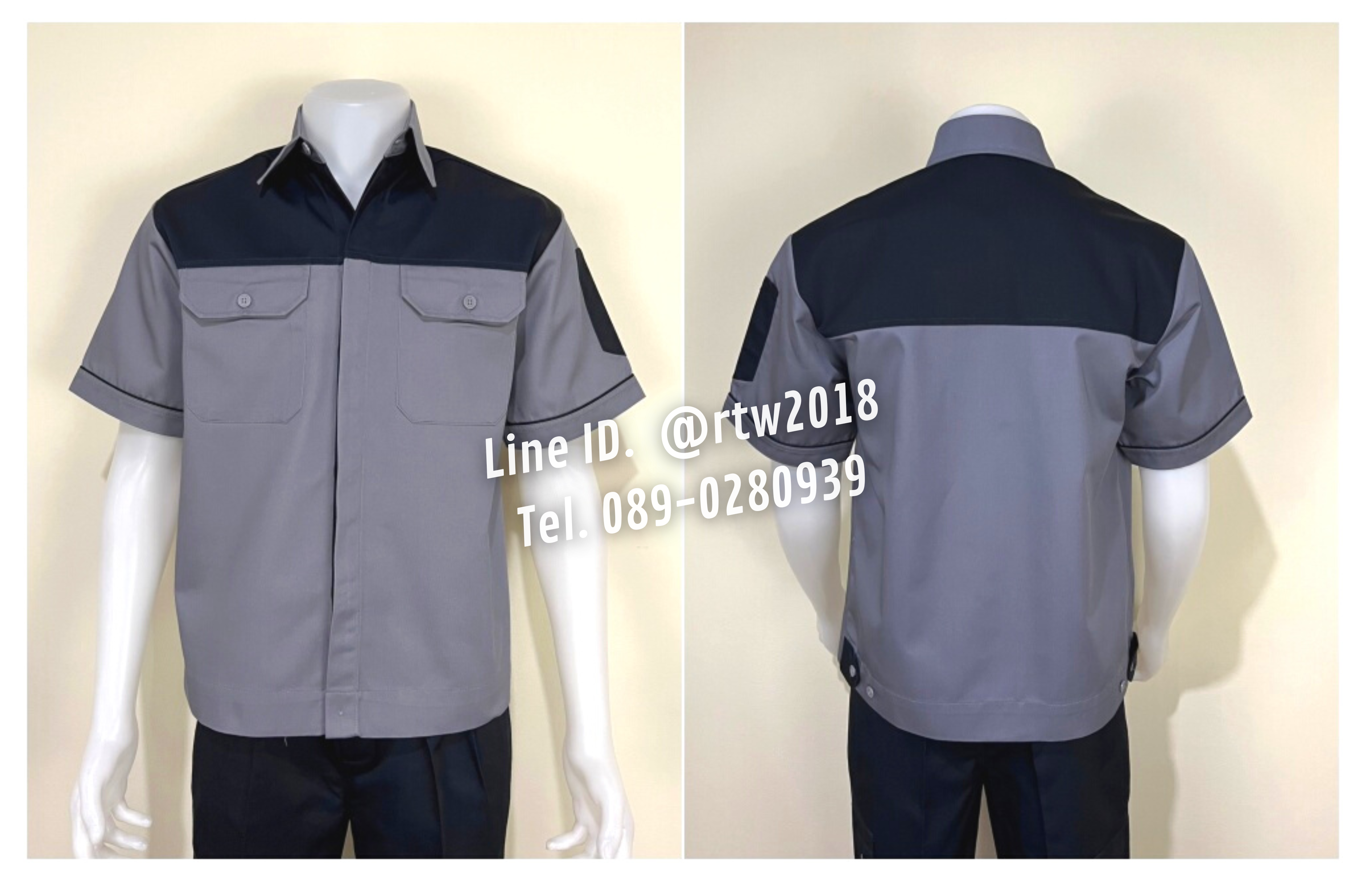 รหัส A8.1 : เสื้อช่างแขนสั้นผ้าคอมทวิวเทาอกกรมท่า (ซ่อนสาบ)
