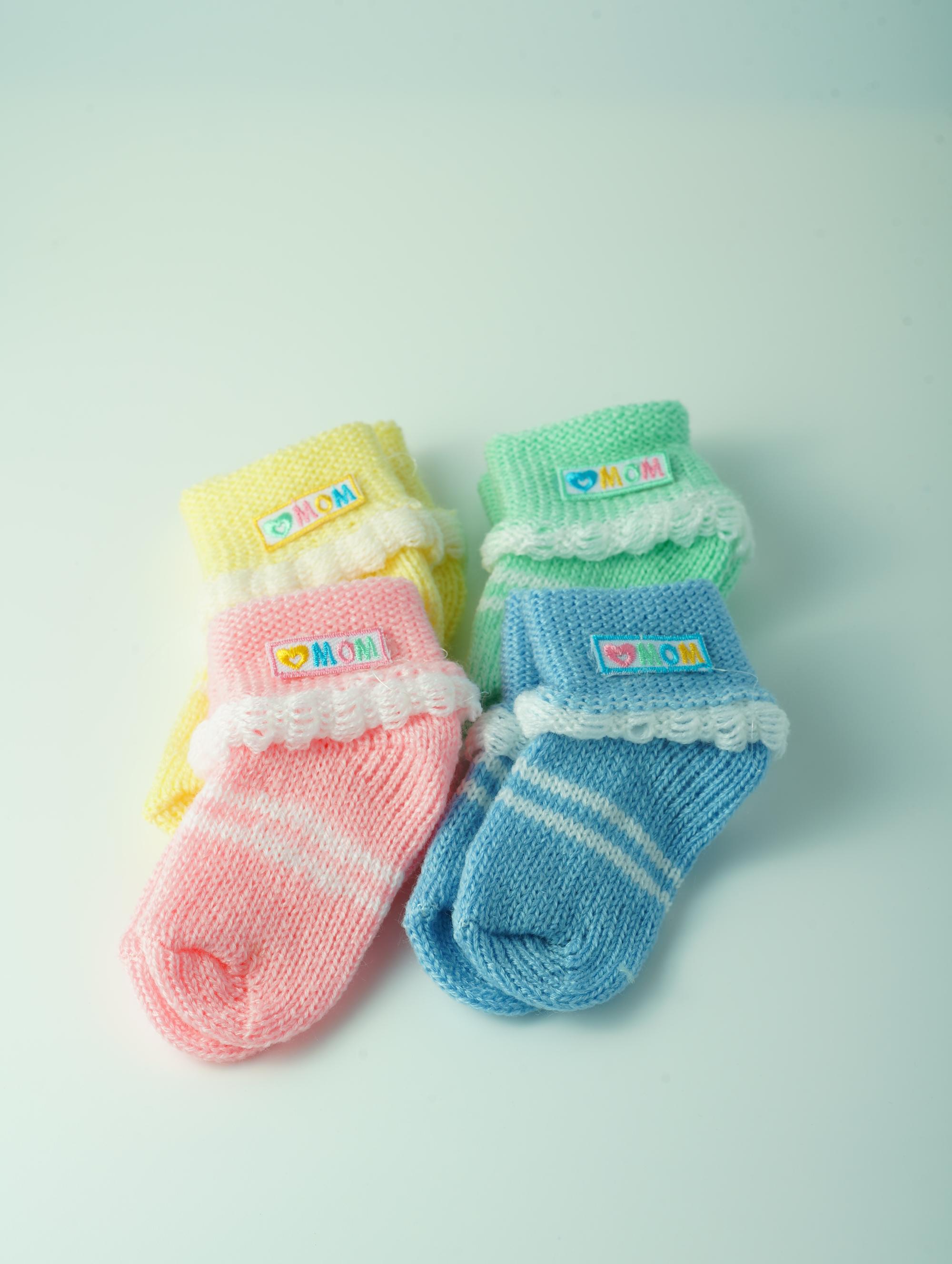 ขายส่ง ถุงเท้าเด็กอ่อน ถุงเท้าทารก ถุงเท้าเด็กแรกเกิด รุ่นถุงเท้าพื้นสี-ปักMOM (ราคาต่อโหล) nongnini1988