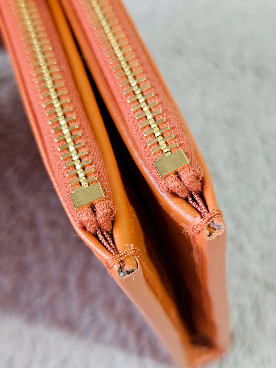 Prada Bifold Double Zip Orange Wallet