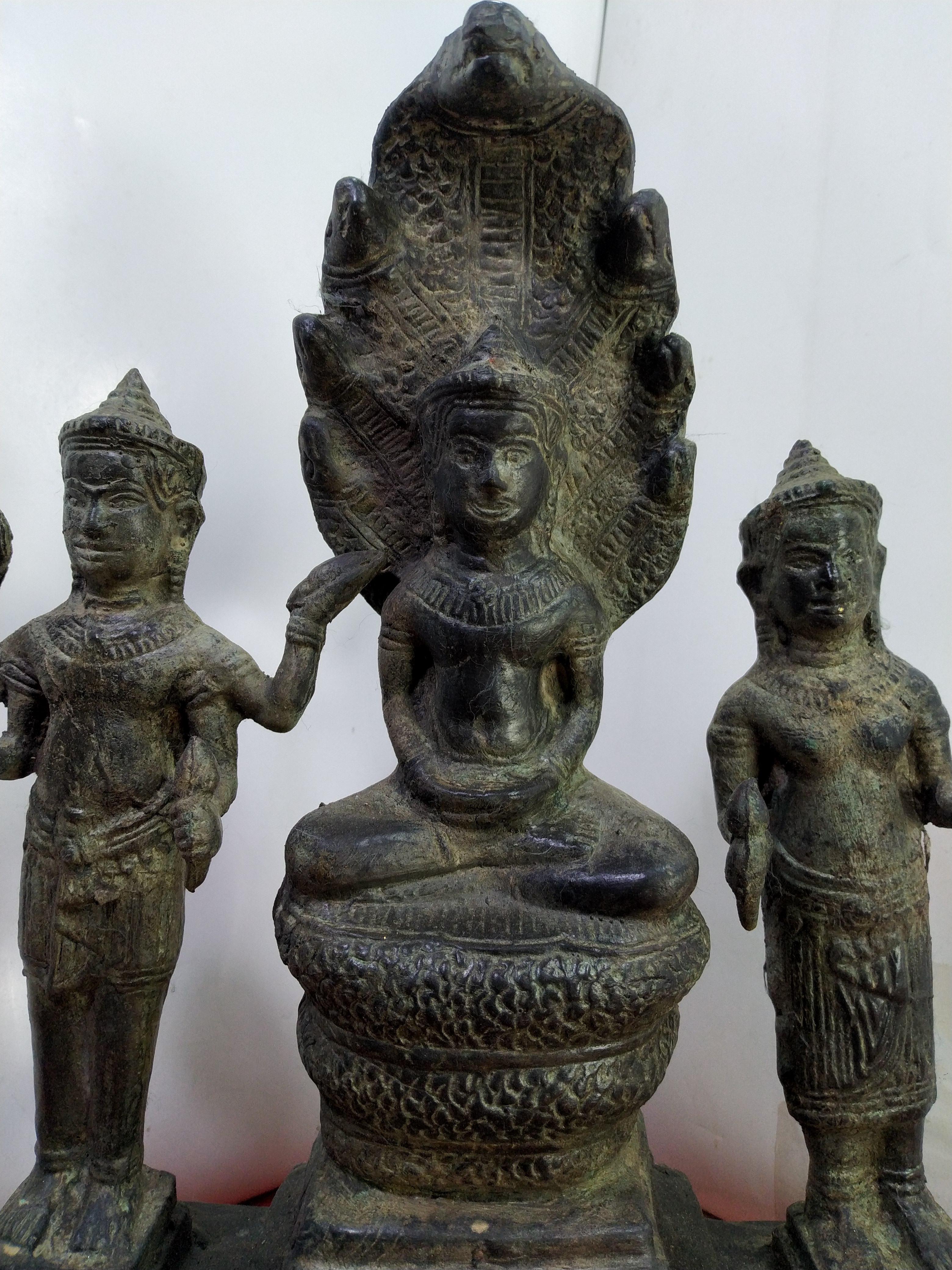 พระนาคปรก พระนารายณ์ พระแม่อุมา ทราวดี เนื้อสำริดสภาพเก่า