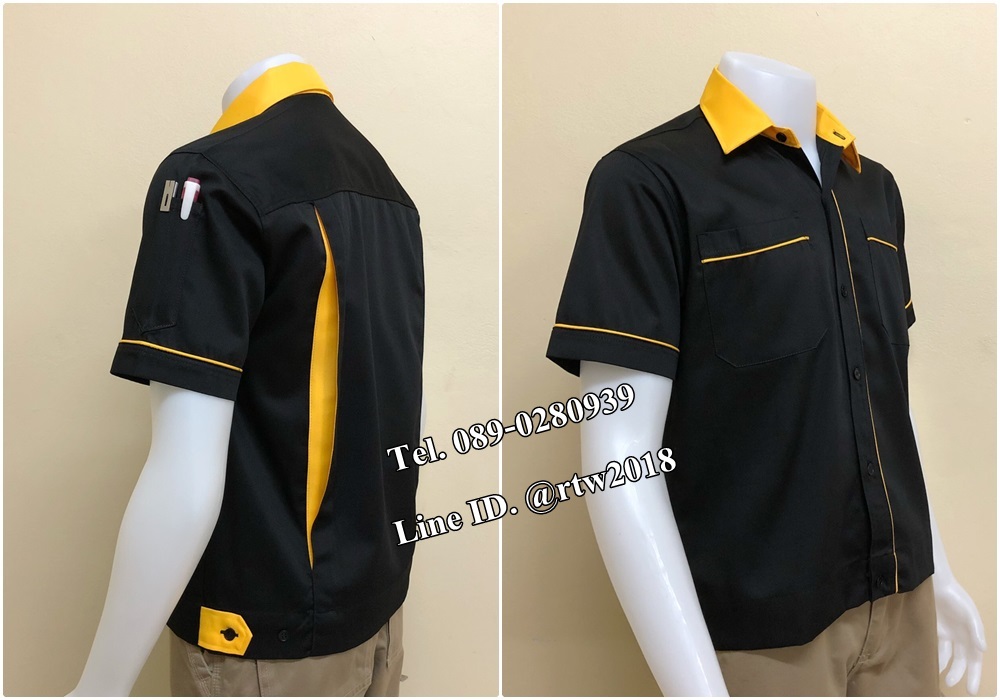 รหัส A79 : เสื้อช็อปแขนสั้นแบบดำกุ้นเหลือง