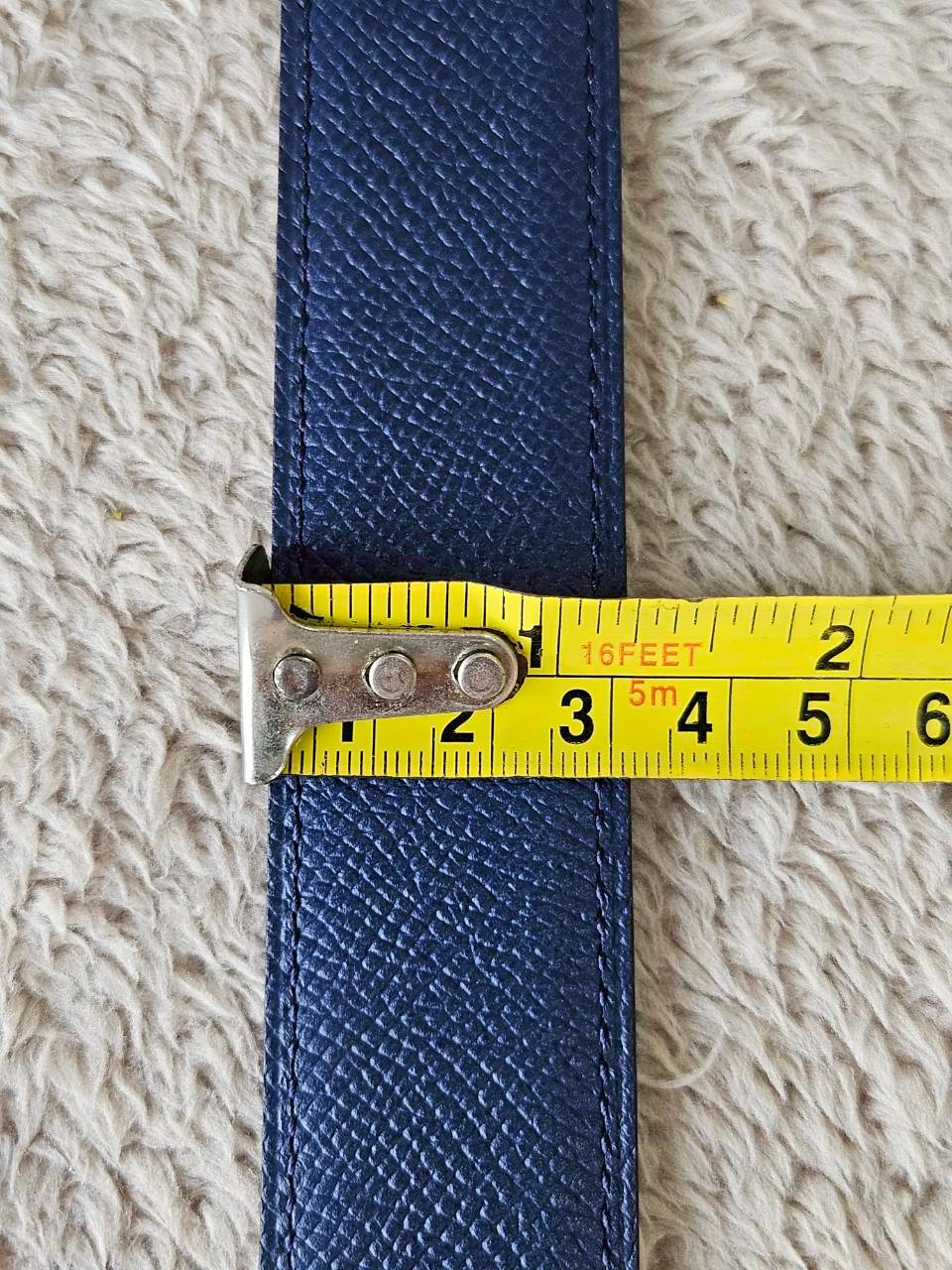 Hermes Belt สายสีเขียว/น้ำเงิน หัวกลมทอง