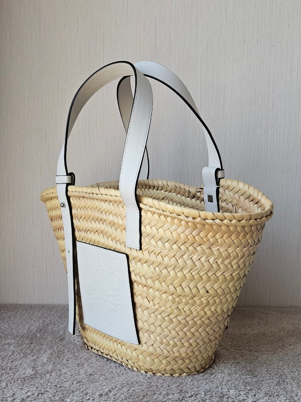 Loewe Basket Bag In Palm Leaf and Calfskin