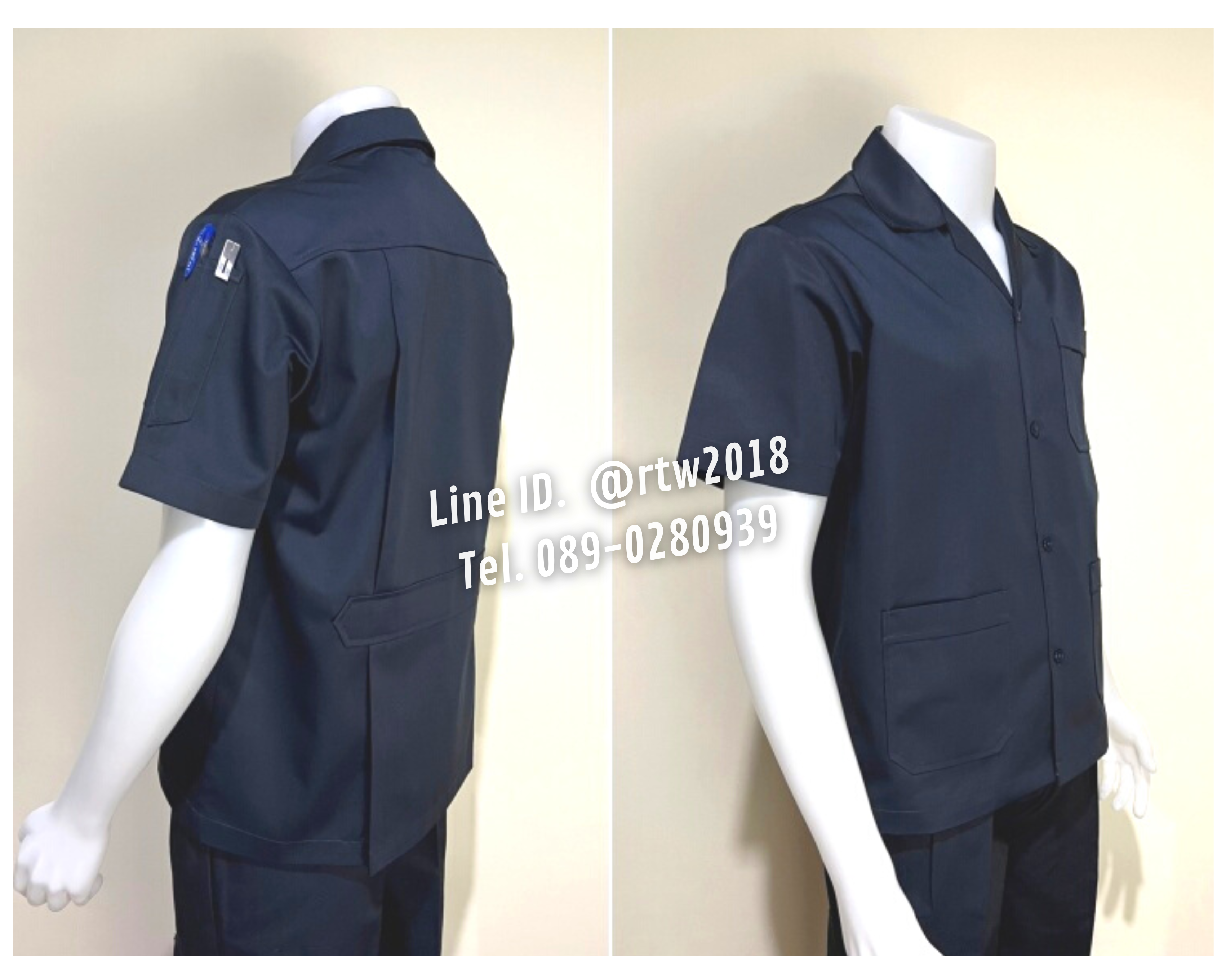 รหัส A1.1 : เสื้อช่างแขนสั้นผ้าคอมทวิวสามกระเป๋าสีกรมท่าล้วน