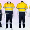 ชุดช่างแขนสั้นผ้าคอมทวิว (กรมท่า/เหลือง) (ติดสะท้อนแสง) (รุ่น ลอนดอน) กางเกงช่างกระเป๋าแปะสีกรมท่าติดสะท้อนแสง 2 เส้น