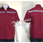 รหัส A2.4 : เสื้อช่างแขนสั้นผ้าคอมทวิวสองกระเป๋าที่อกสีเลือดหมูล้วน (ติดสะท้อนแสง)