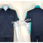 รหัส A12.7 : เสื้อช่างแขนสั้นผ้าคอมทวิวสีกรมท่าข้างเขียวมิ้น