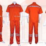 ชุดช่างแขนสั้นผ้าคอมทวิวสองกระเป๋าที่อกสีส้มล้วน (ติดสะท้อนแสง) + กางเกงช่างผ้าคอมทวิวกระเป๋าแปะสีส้ม (5 กระเป๋า) ติดสะท้อนแสง 2 เส้น