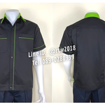 รหัส A7.5 : เสื้อช่างแขนสั้นผ้าคอมทวิวสีดำกุ้นเขียวอ่อน