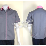 รหัส A5.14 : เสื้อช่างแขนสั้นผ้าคอมทวิวสีเทากุ้นชมพูอ่อน
