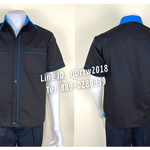 รหัส A7.3 : เสื้อช่างแขนสั้นผ้าคอมทวิวสีดำกุ้นฟ้าเข้ม
