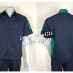 รหัส A12.5 : เสื้อช่างแขนสั้นผ้าคอมทวิวสีกรมท่าข้างเขียวเข้ม