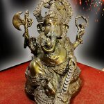 พระพิฆเนศ นั่งประทานทรัพย์ ฐาน 3.5 นิ้ว สูง 6.5 นิ้ว เนื้อโลหะลงยา