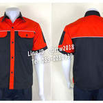 รหัส A27.2 : เสื้อช่างแขนสั้นผ้าคอมทวิวสีดำอก+แขนส้ม (กุ้นขาว)