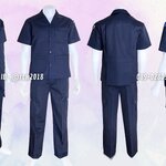 รหัส P4 : ชุดช่างแขนสั้นผ้าคอมทวิวกางเกงกระเป๋าแปะสีกรมท่า