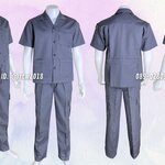 ชุดช่างแขนสั้นผ้าคอมทวิวสามกระเป๋ากางเกงช่างกระเป๋าแปะสีเทา