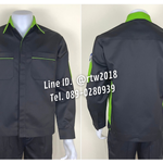 รหัส AB11.3 : เสื้อช่างแขนยาวผ้าคอมทวิวสีดำข้างเขียวอ่อน (ซ่อนสาบ)